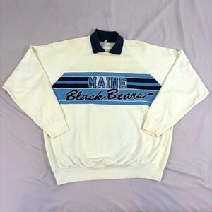 Maine Black Bears Mens Sweatshirt Cream Blue Blokecore NCAA Collegiate 90s XL